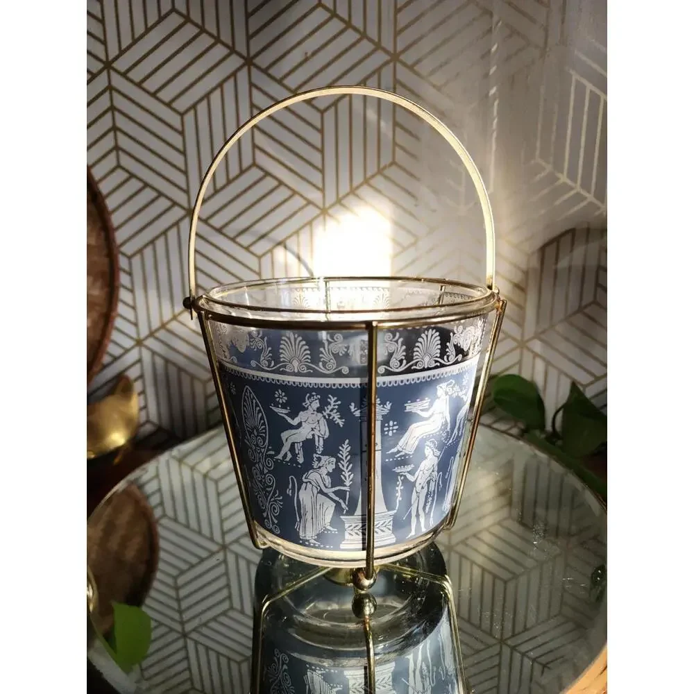 Vintage Jeannette Wedgwood Grecian Blue Hellenic Greek Roman Ice/Snack Bucket